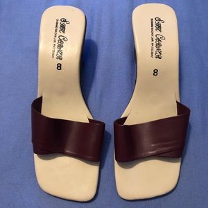 Maroon Thick Strap Slip-On Heel with unique Curved Design Short Heel Size 7